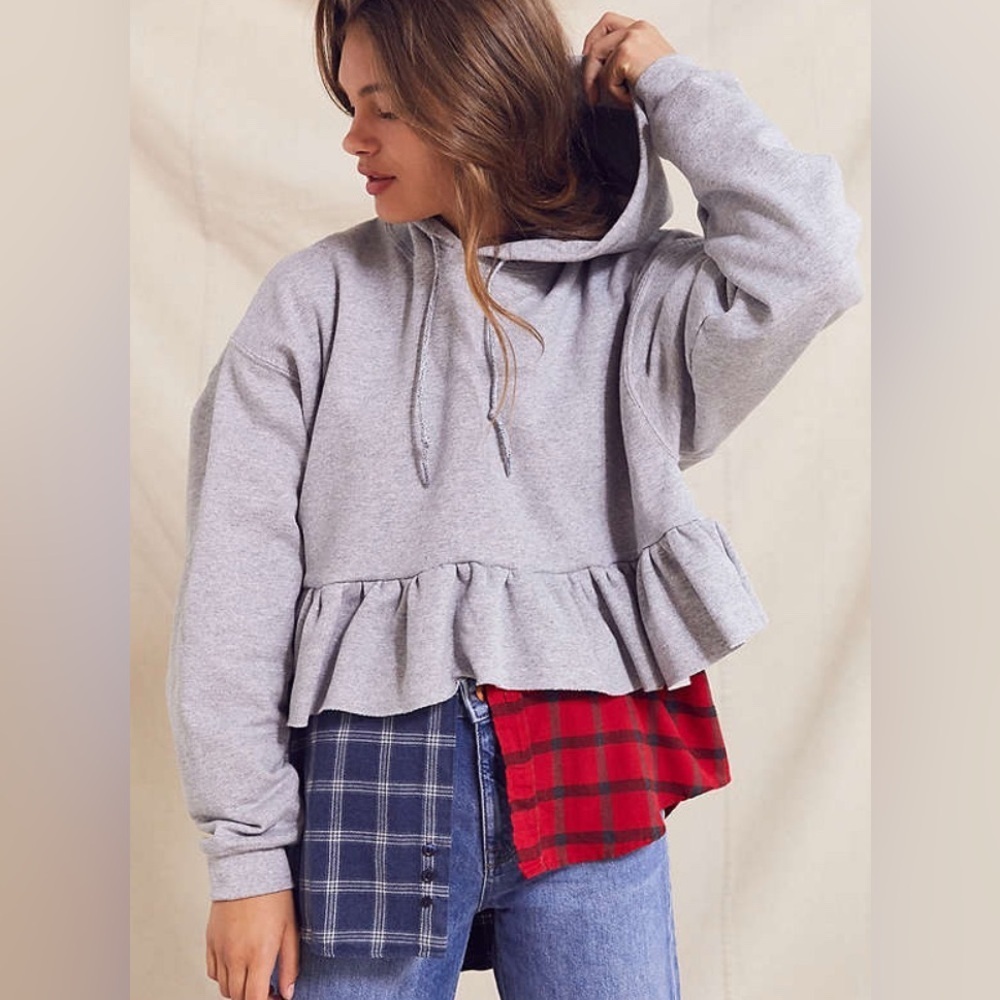 Project Social Urban Outfitters cropped ruffle hem hoodie, medium